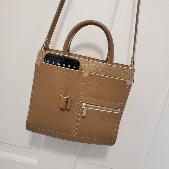 OAD Beige Mini Kit Zip Satchel/Crossbody Pebble Grain Leather Bag - Picture 4 of 13